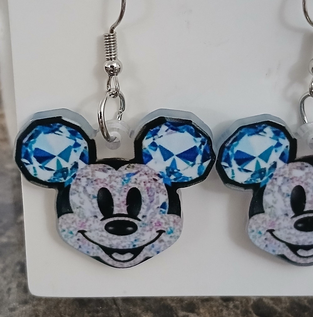 New Mickey Mouse Crystal Style Ears Acrylic Earrings Disney